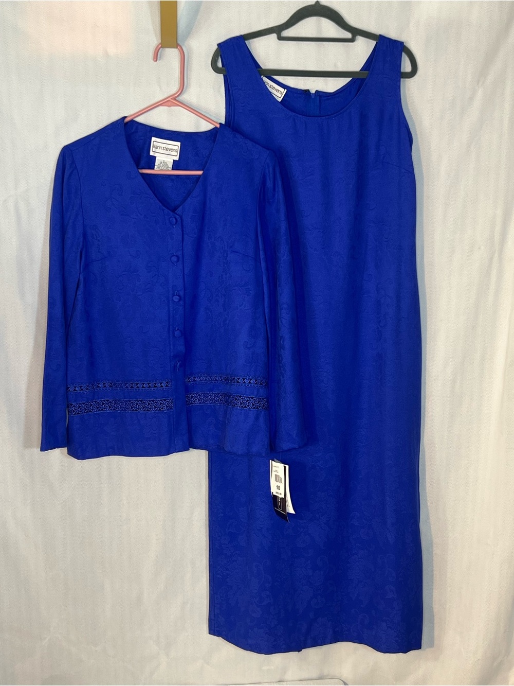 Karin Stevens Maxi Sleeveless Dress & Jacket Royal Blue Jacquard Print 10 👍